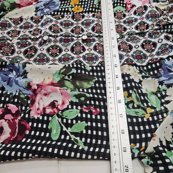Figueroa & Flower Top Sz PM Floral & Checkered Multi Prints Boho Cottagecore - Picture 8 of 9